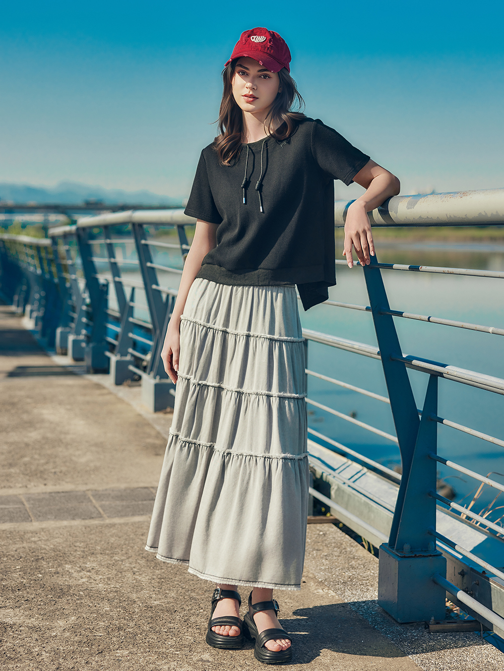abito唯美毛邊澎澎蛋糕長裙-灰