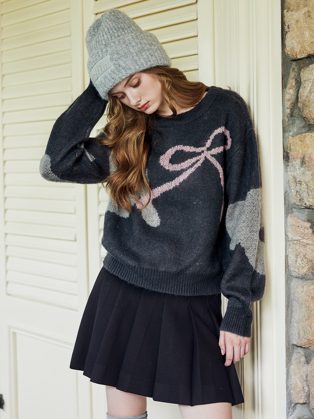 abito雙釦毛呢百摺裙