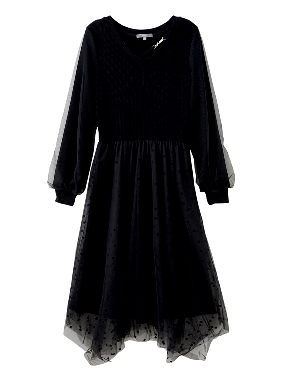 abito氣質V領網紗洋裝