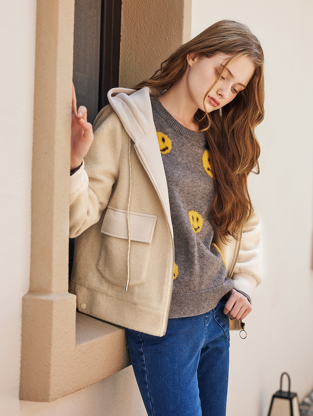 abito休閒連帽拼接外套