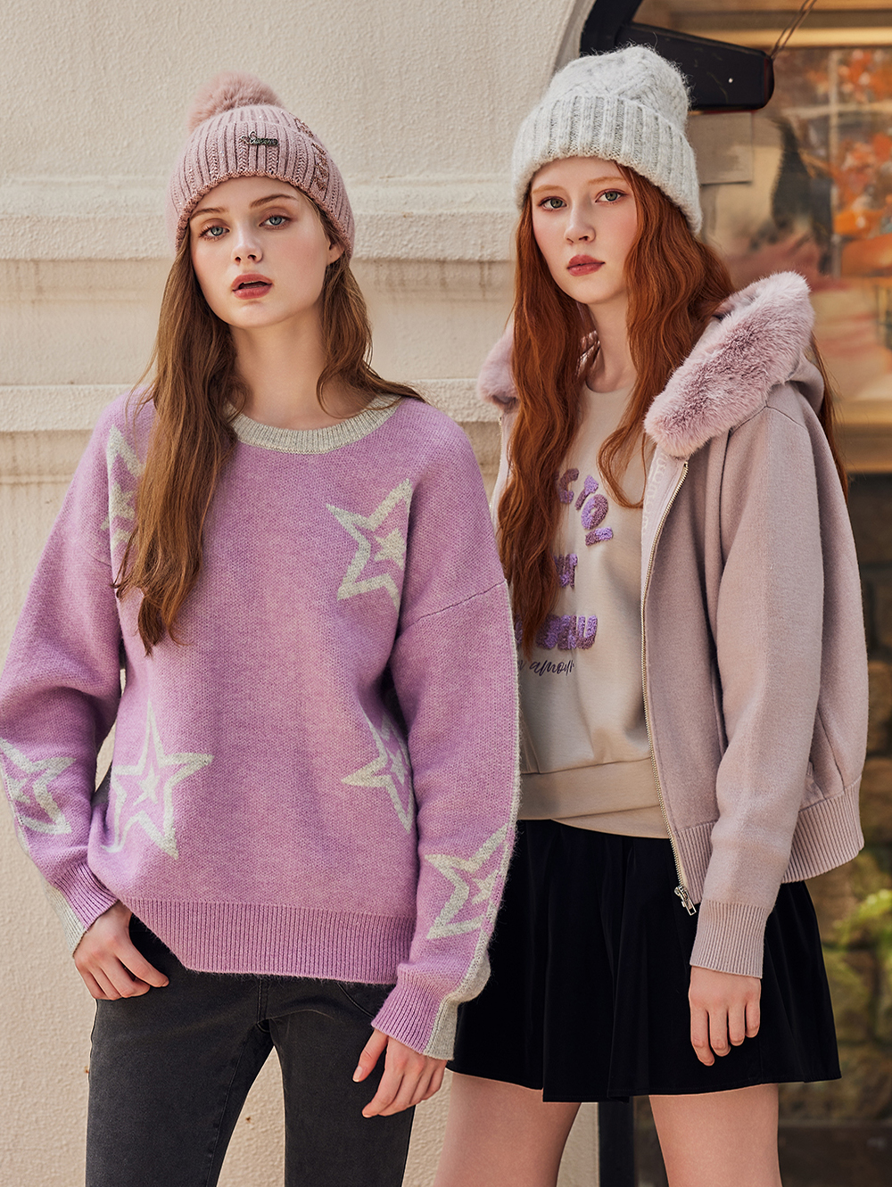 abito暖絨拉鍊連帽針織外套