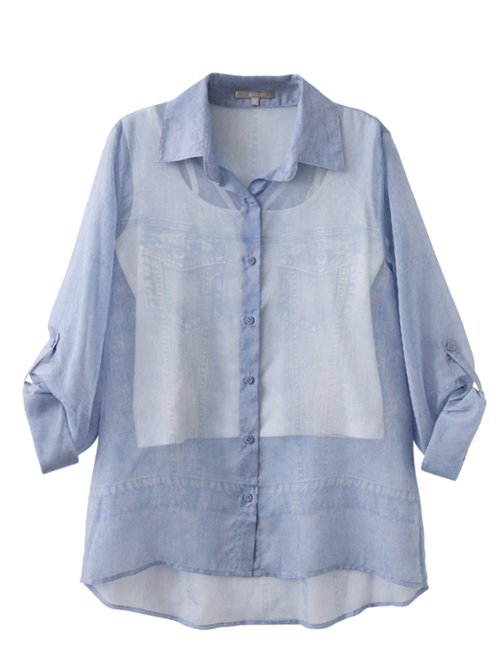 abito單寧印花透膚襯衫上衣