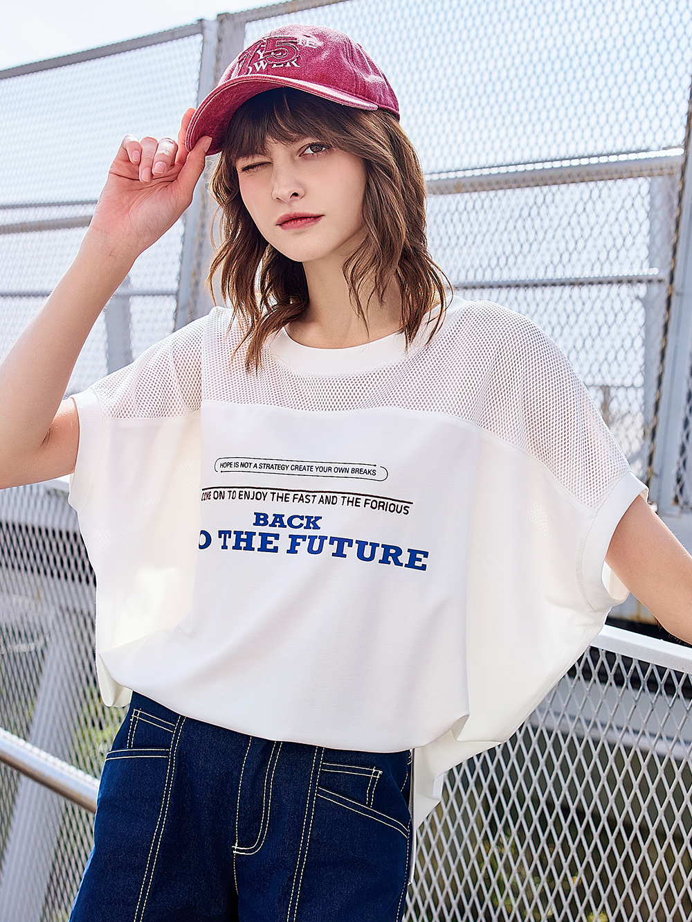 abito休閒寬鬆網布拼接上衣