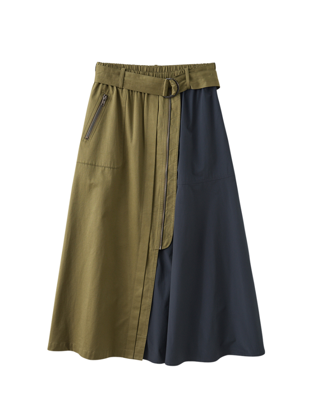 abito異材質不對稱拉鍊長裙