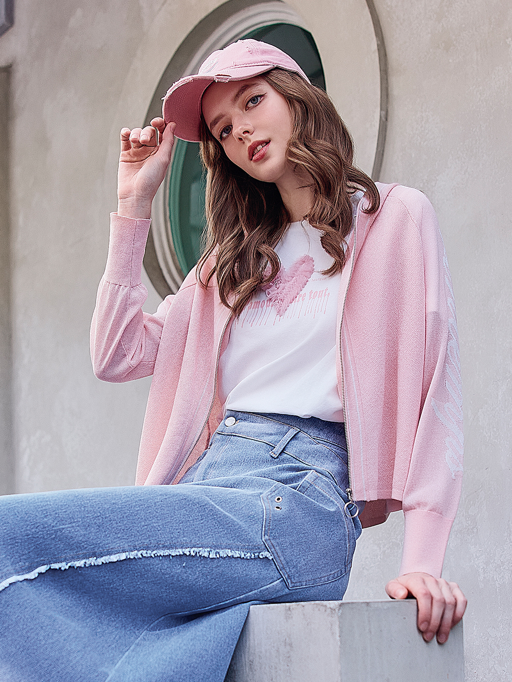 abito個性字母連帽針織外套