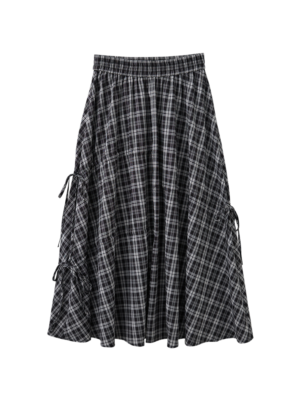 DITA個性格紋不對稱抽皺圓裙