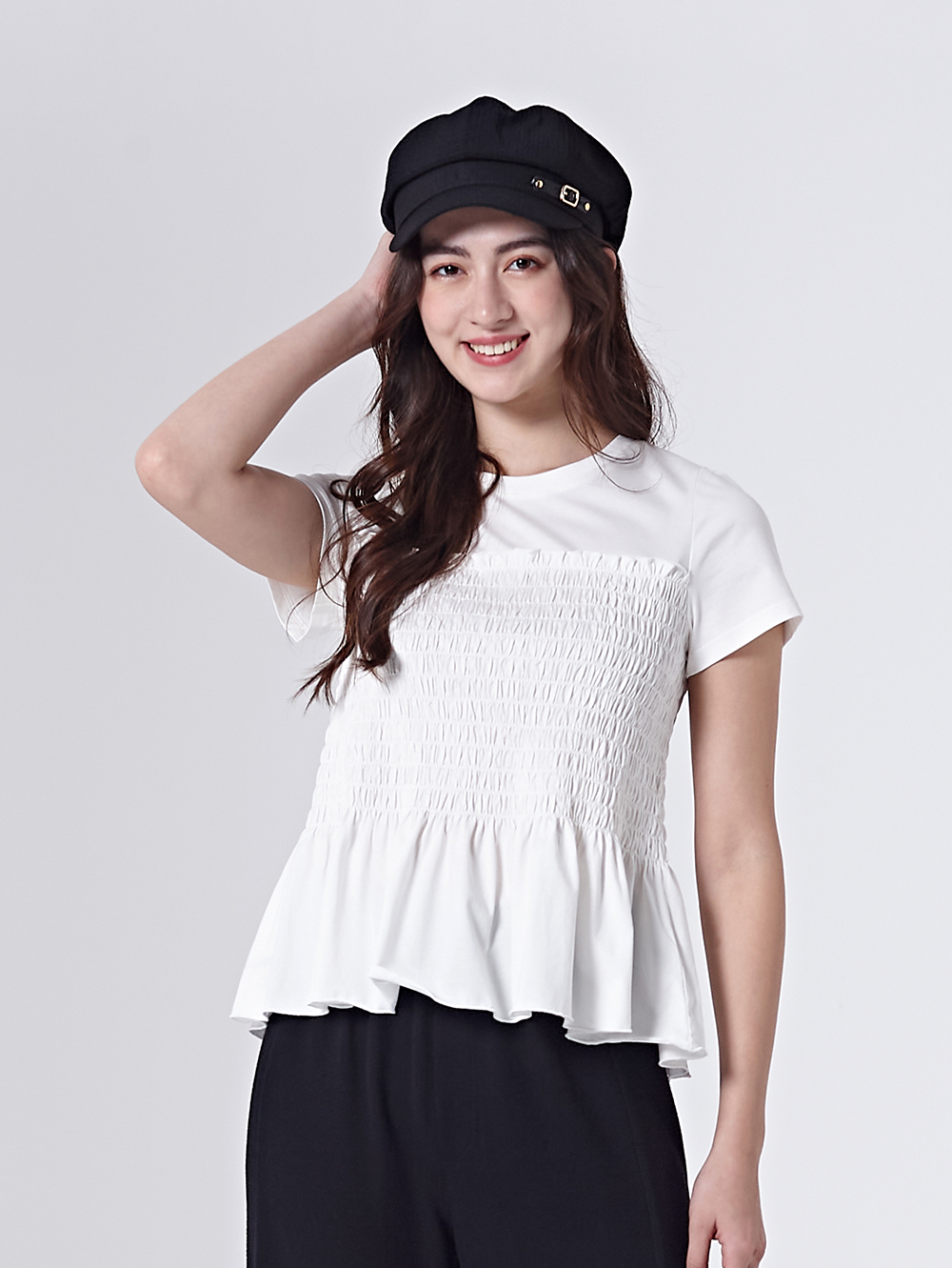 DITA甜美皺皺剪接上衣