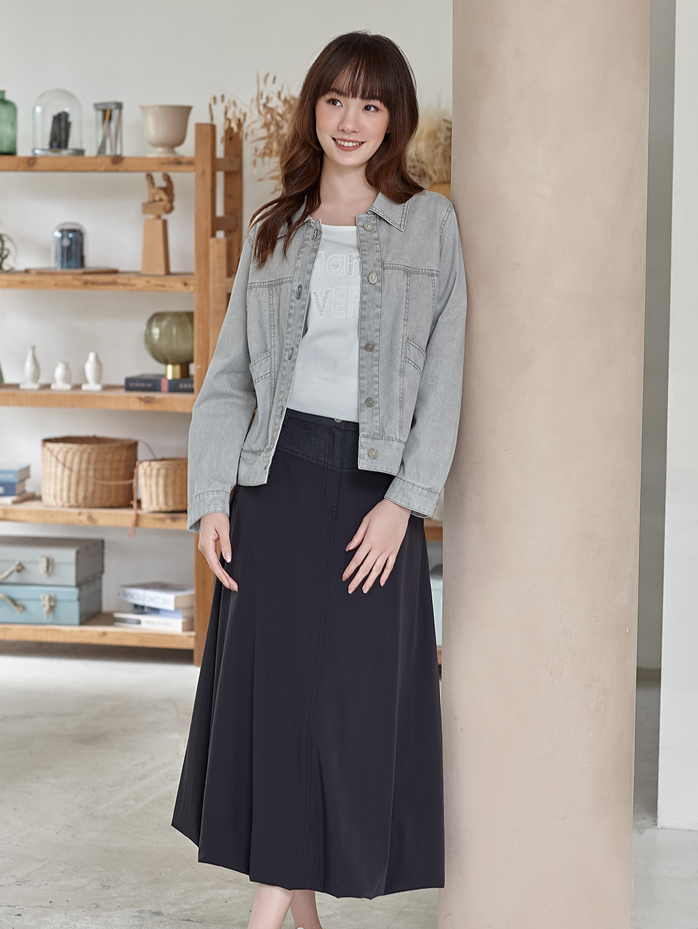 DITA優雅異材質長版氣球裙