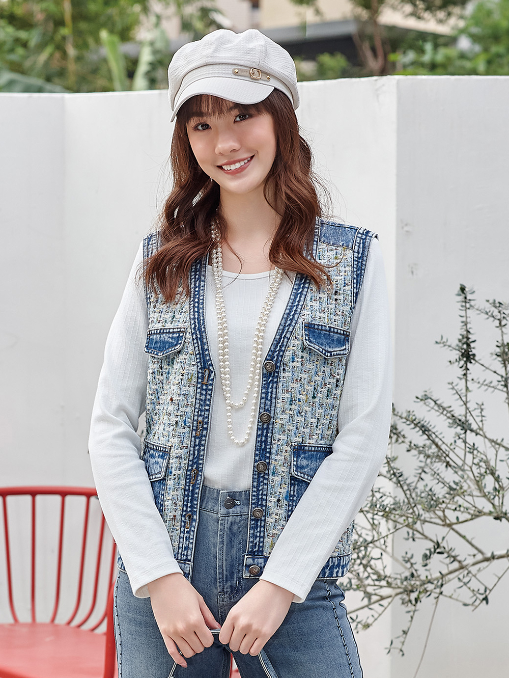 DITA率性格紋牛仔外搭背心