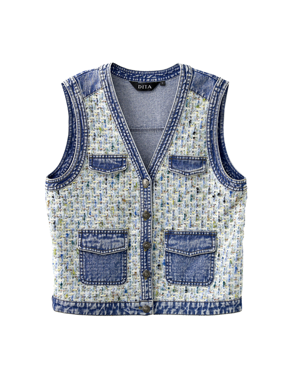 DITA率性格紋牛仔外搭背心