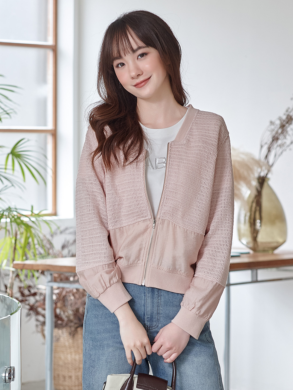 DITA異素材拼接V領外套