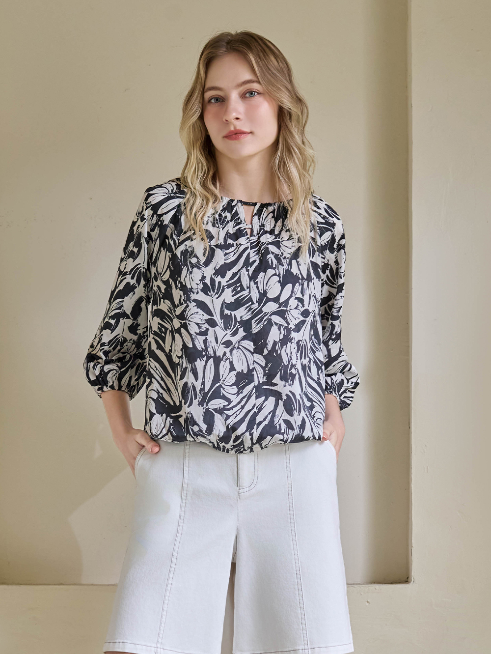 JOAN暮色筆觸柔感印花上衣