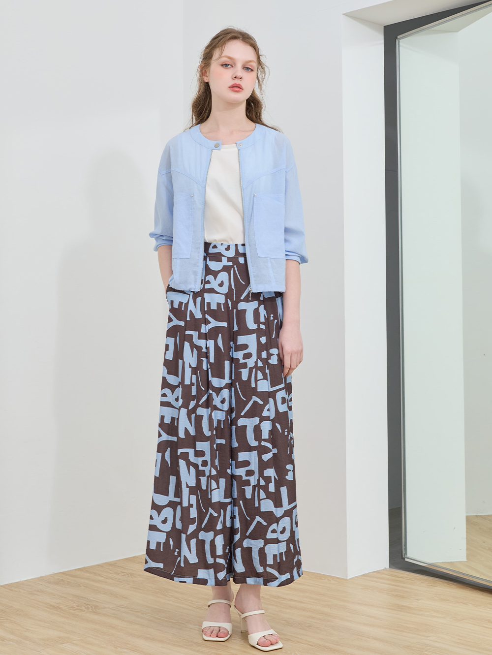 JOAN藝術感印花寬擺褲裙