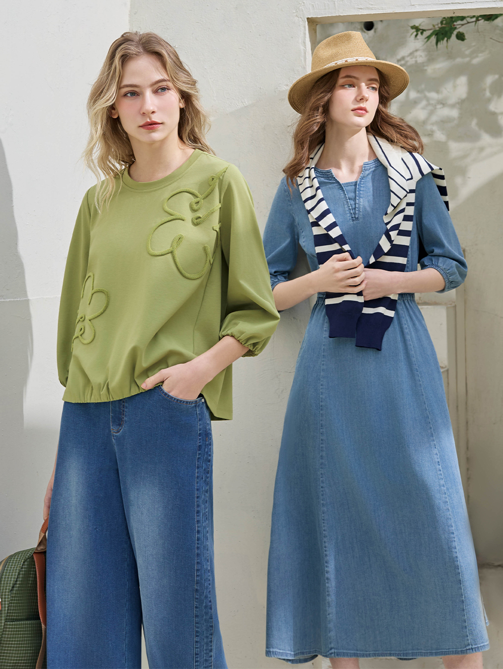 JOAN輕丹寧收腰七分袖洋裝