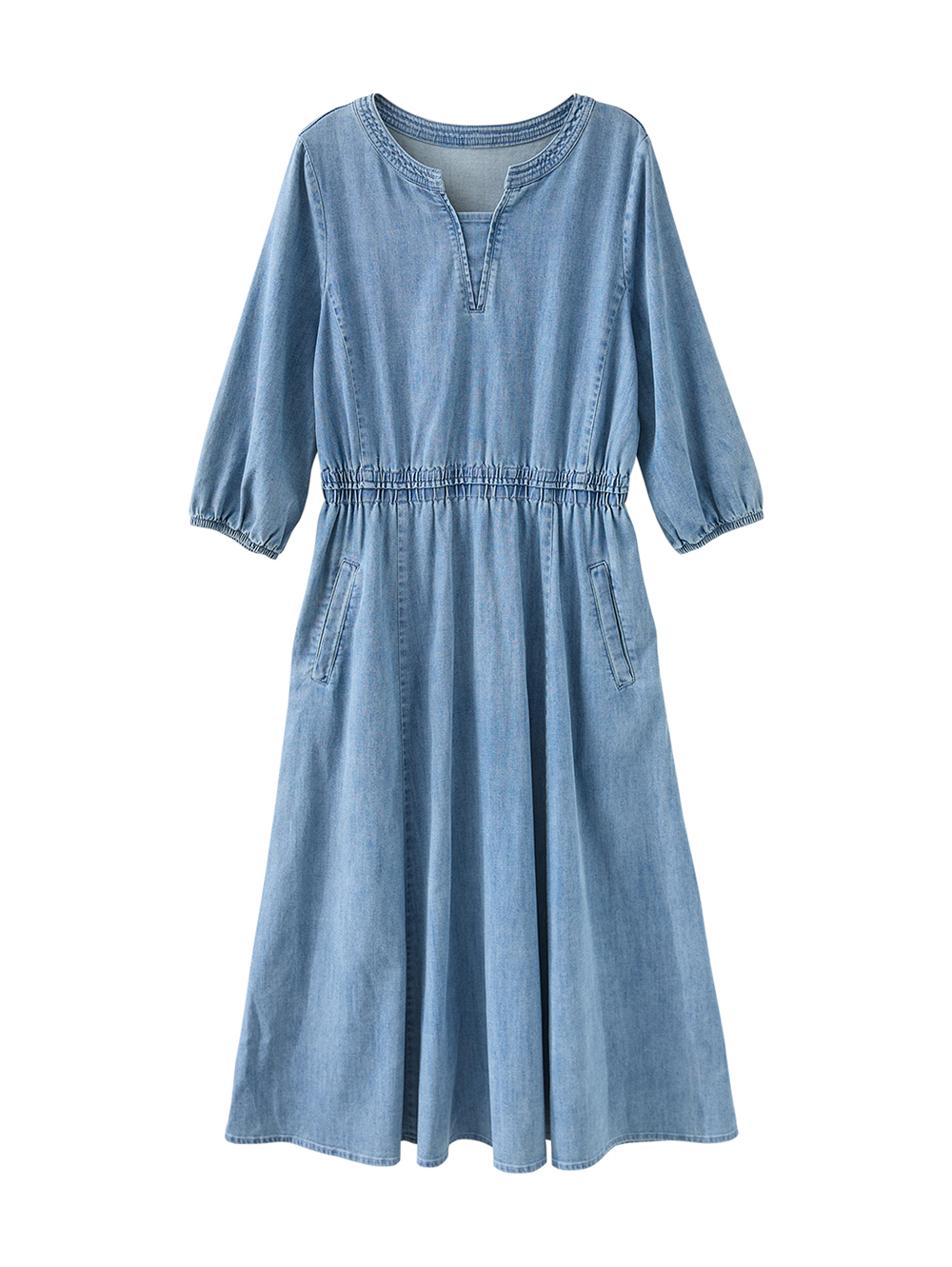 JOAN輕丹寧收腰七分袖洋裝