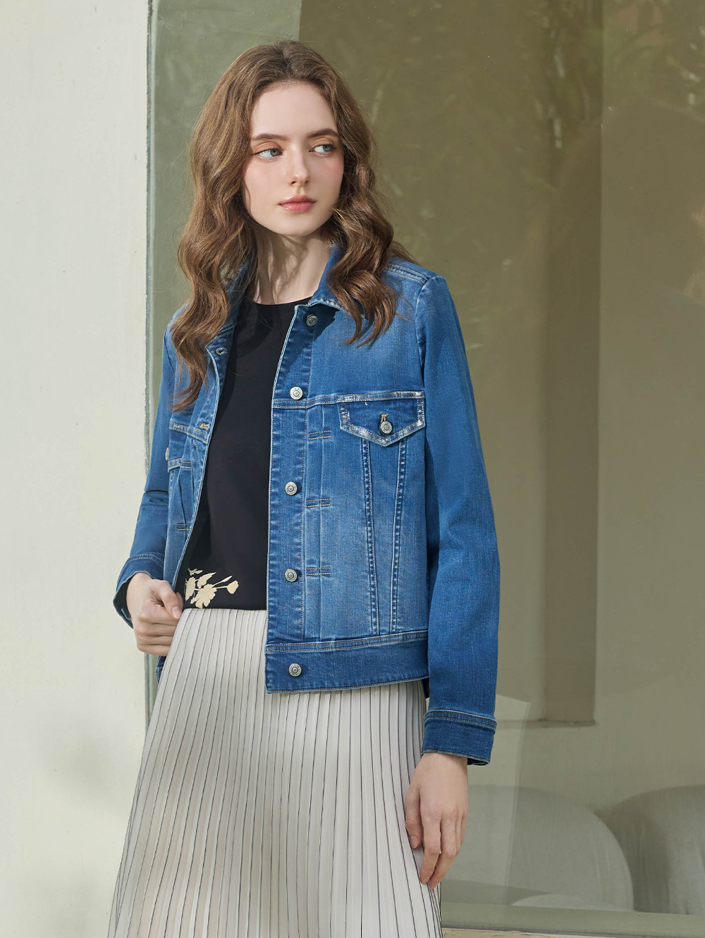 JOAN銀箔刷色牛仔外套