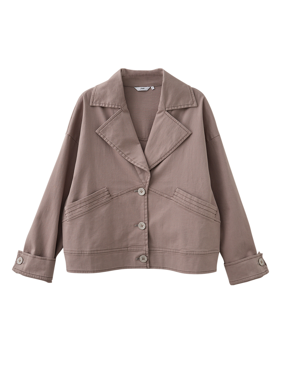 JOAN立體壓線翻領落肩短版夾克