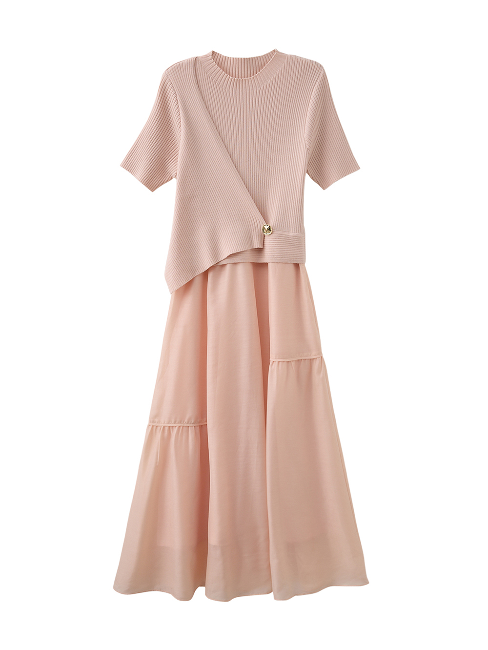 JOAN斜裁顯瘦針織拼接長洋裝