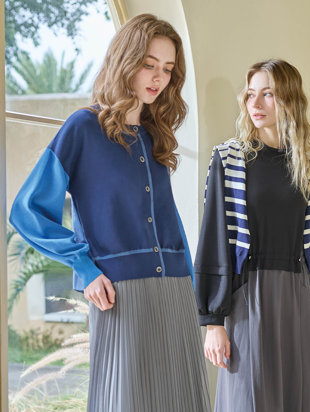 JOAN輕盈感異素材拼接針織外套