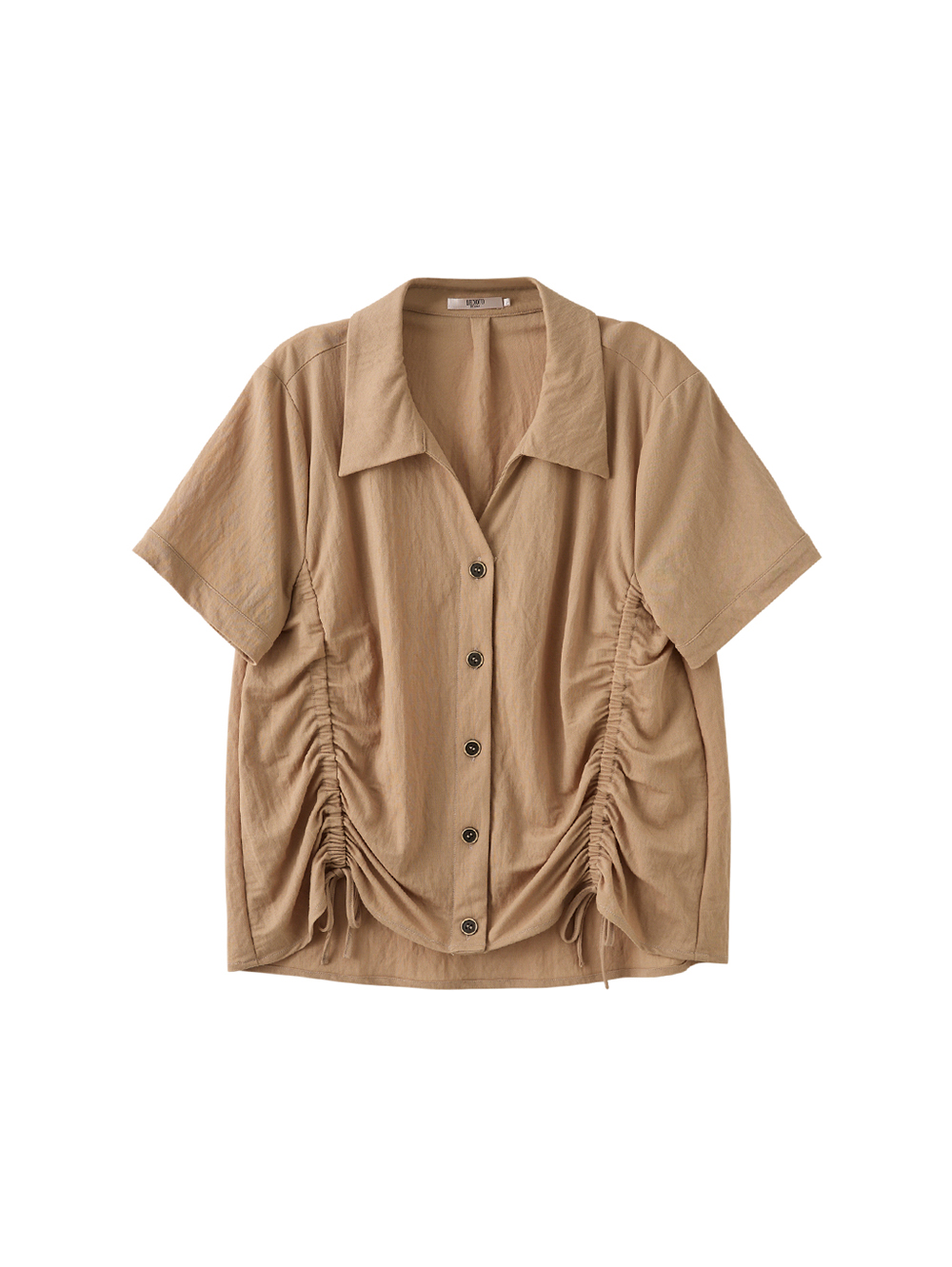 DENOVO都會感抽繩收腰彈性襯衫式上衣