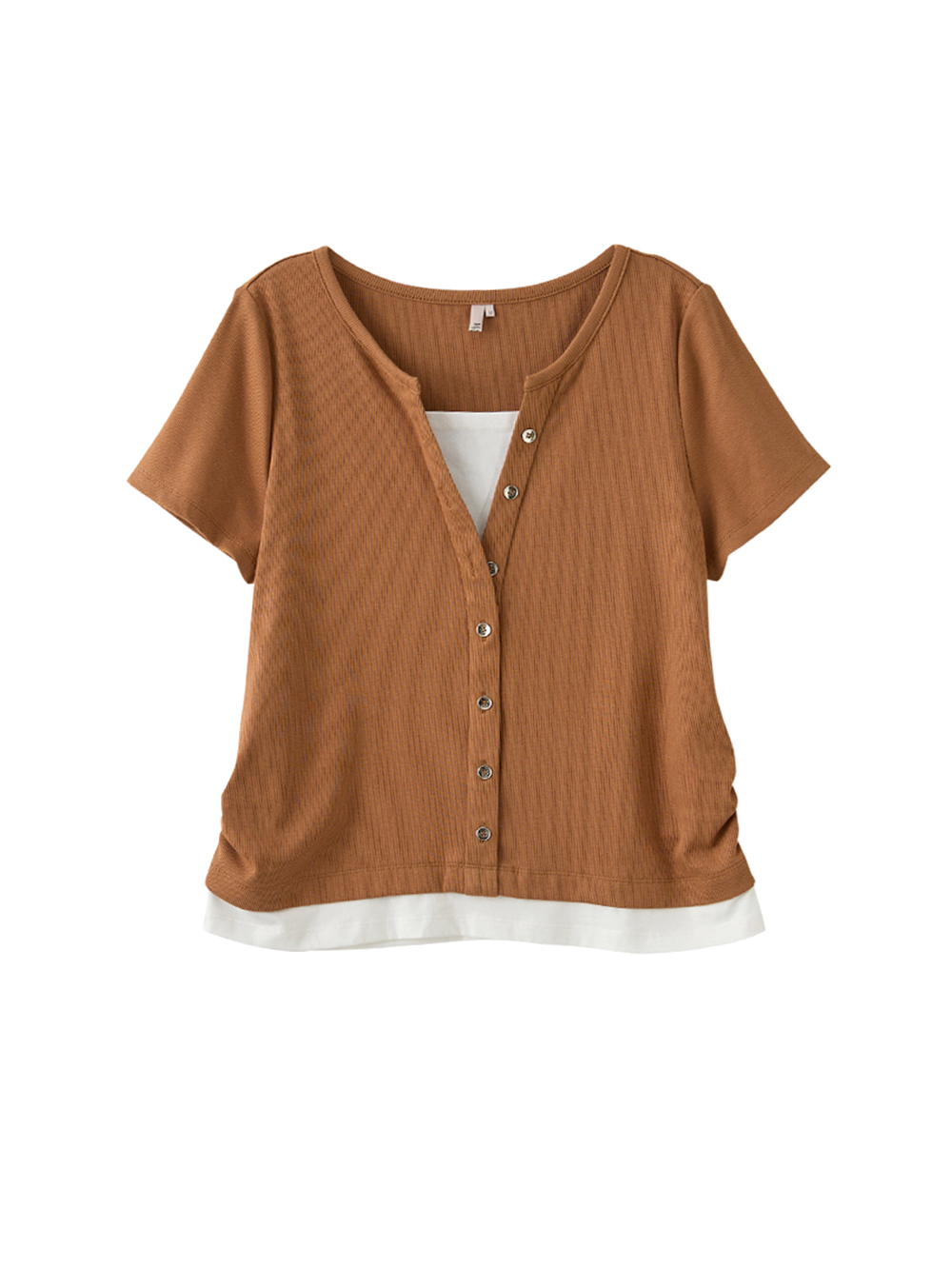 DENOVO輕膚坑條假兩件短袖上衣