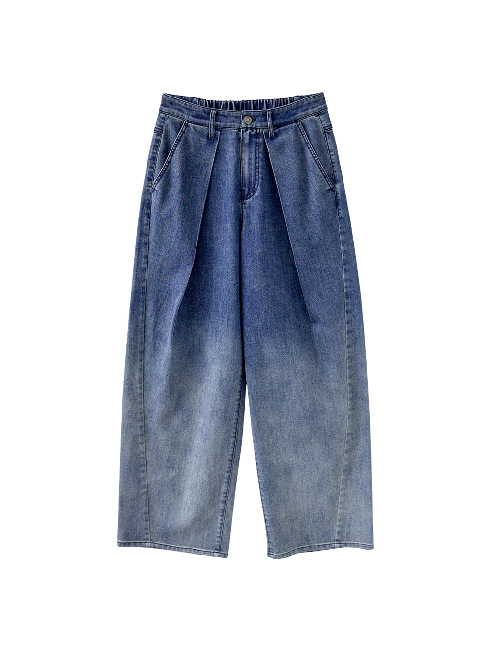 DENOVO立體剪裁漸層洗色牛仔寬褲