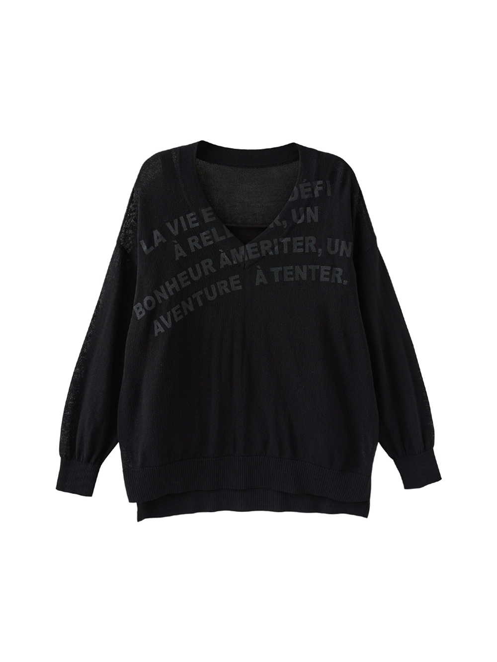 DENOVO優雅層次感字樣透膚針織上衣