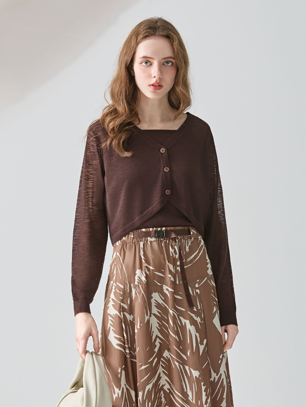 DENOVO溫柔線條V領針織外罩背心兩件組