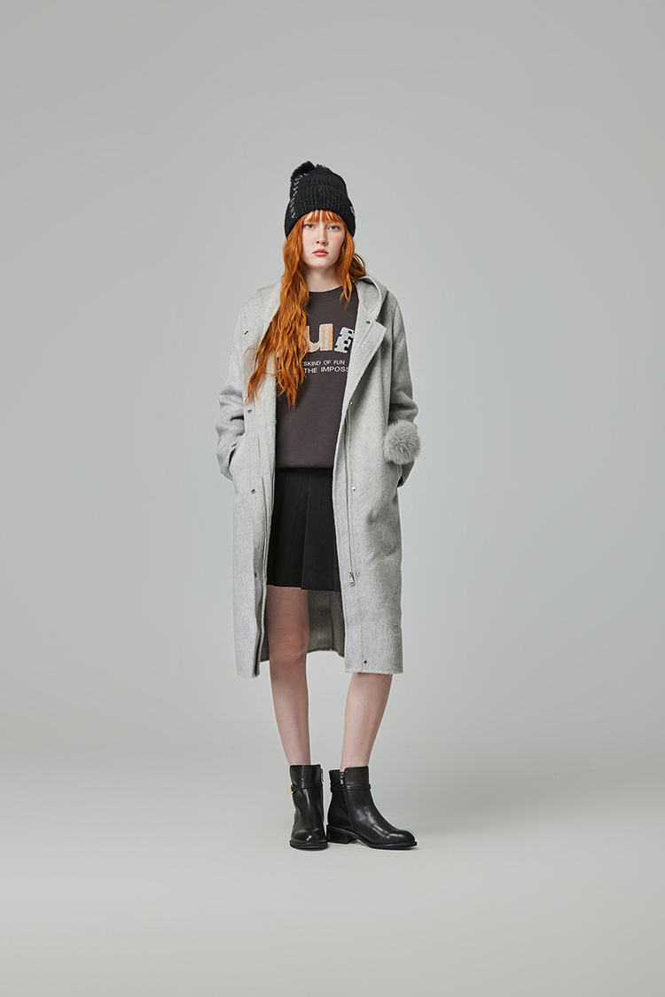 abito雙釦毛呢百摺裙