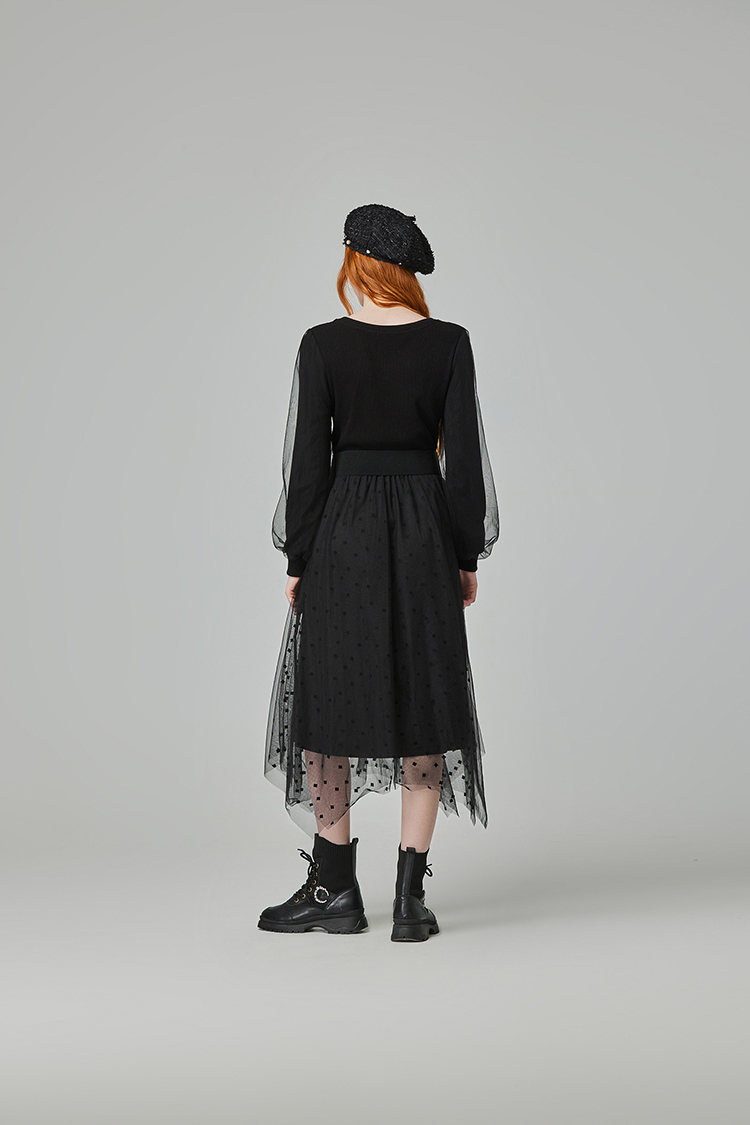 abito氣質V領網紗洋裝