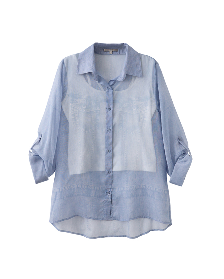 abito單寧印花透膚襯衫上衣