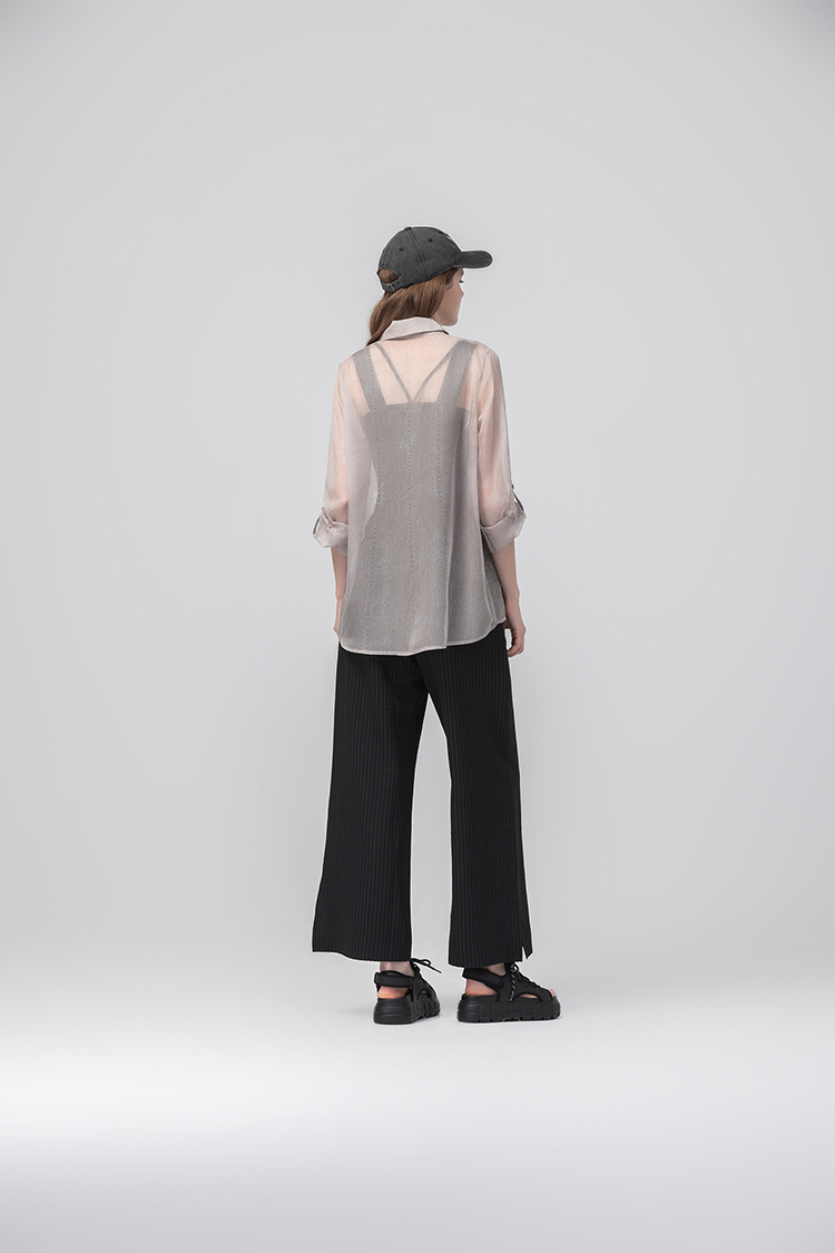 abito單寧印花透膚襯衫上衣