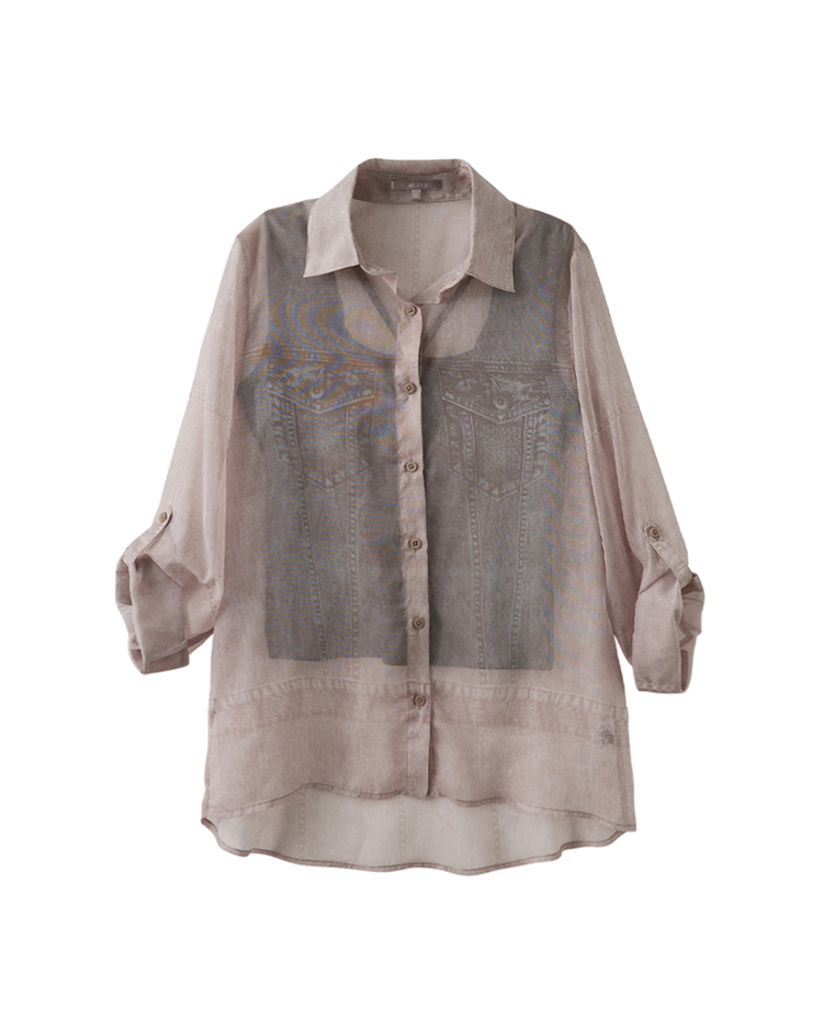 abito單寧印花透膚襯衫上衣