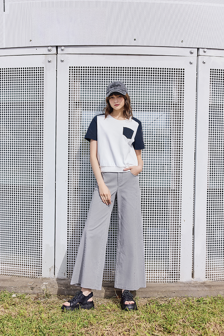 abito個性材質拼接短袖上衣