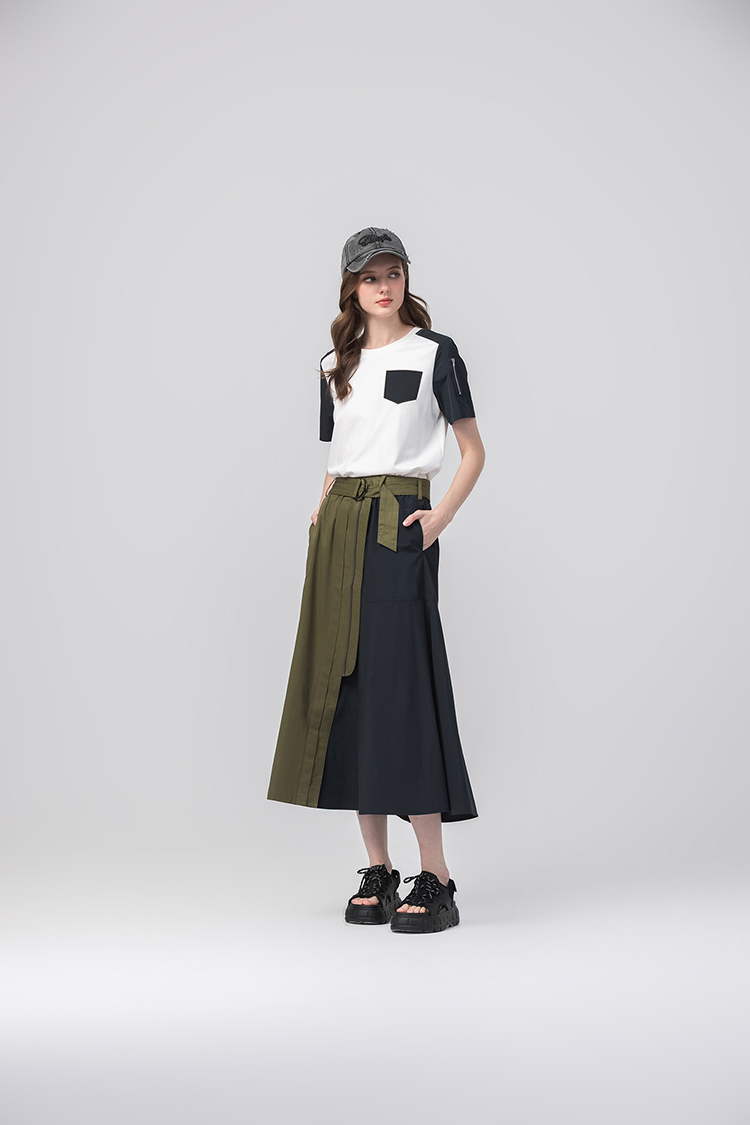 abito個性材質拼接短袖上衣