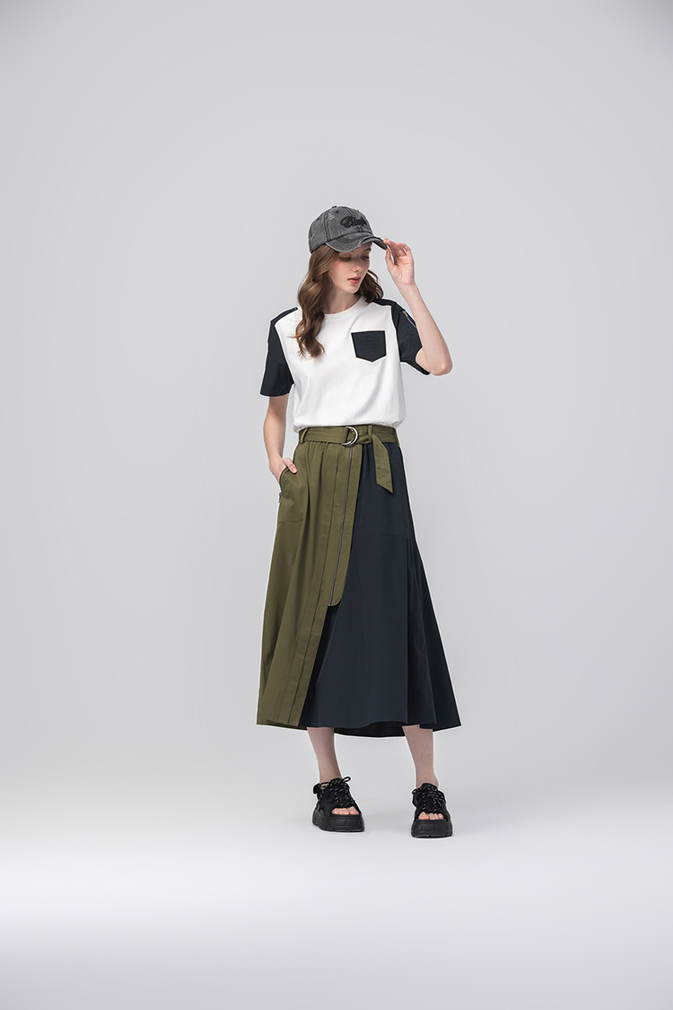 abito個性材質拼接短袖上衣