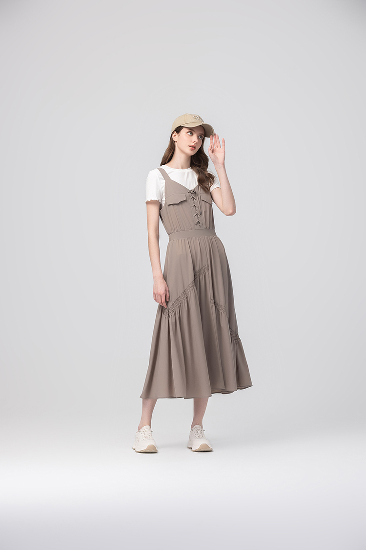abito個性綁帶抽褶兩件式長裙