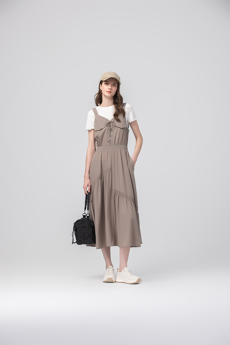 abito個性綁帶抽褶兩件式長裙