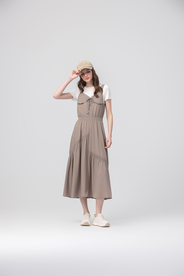 abito個性綁帶抽褶兩件式長裙