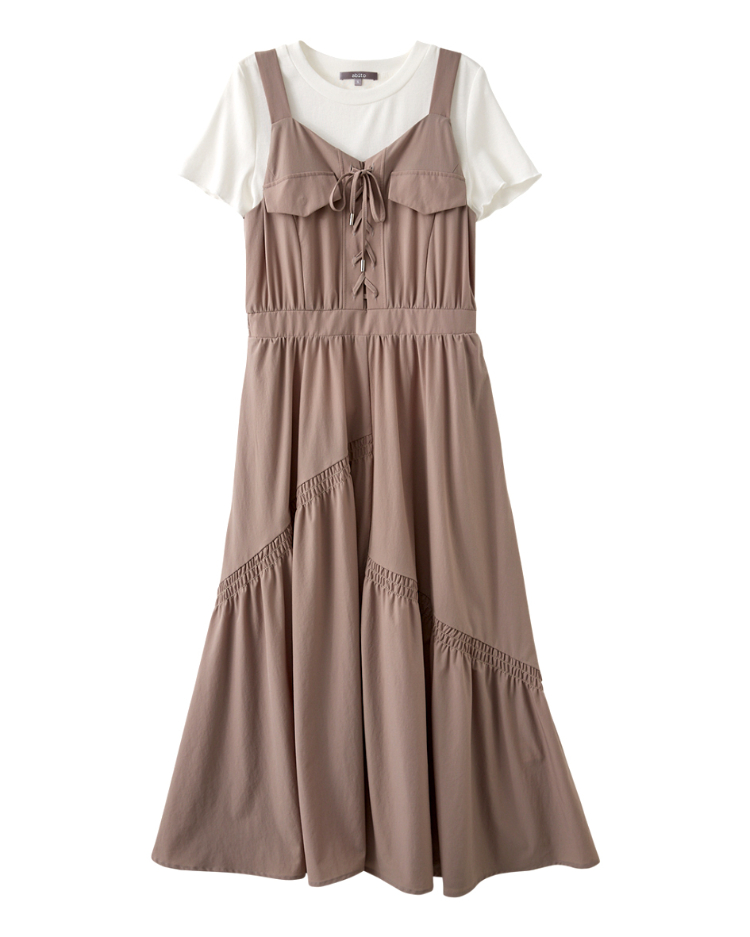 abito個性綁帶抽褶兩件式長裙