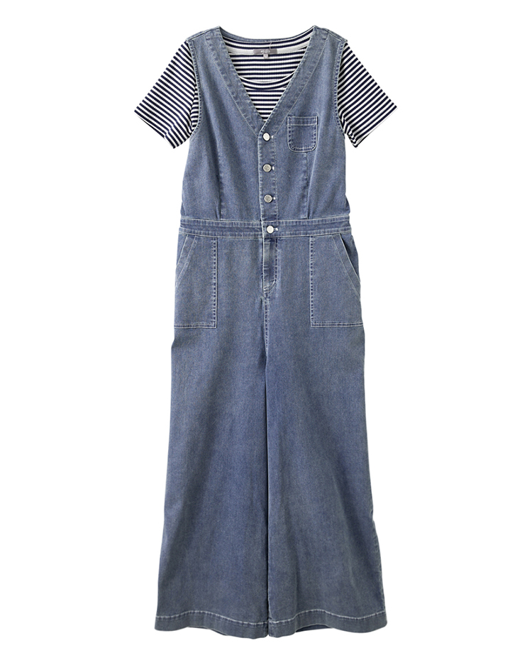 abitoV領排釦工裝牛仔連身褲