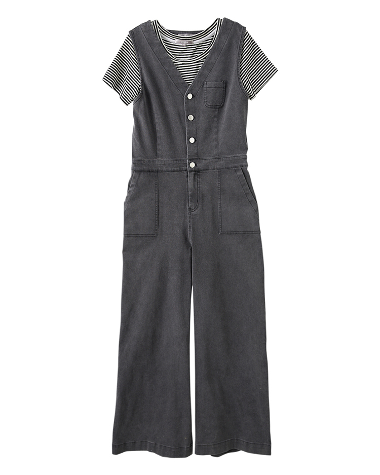 abitoV領排釦工裝牛仔連身褲