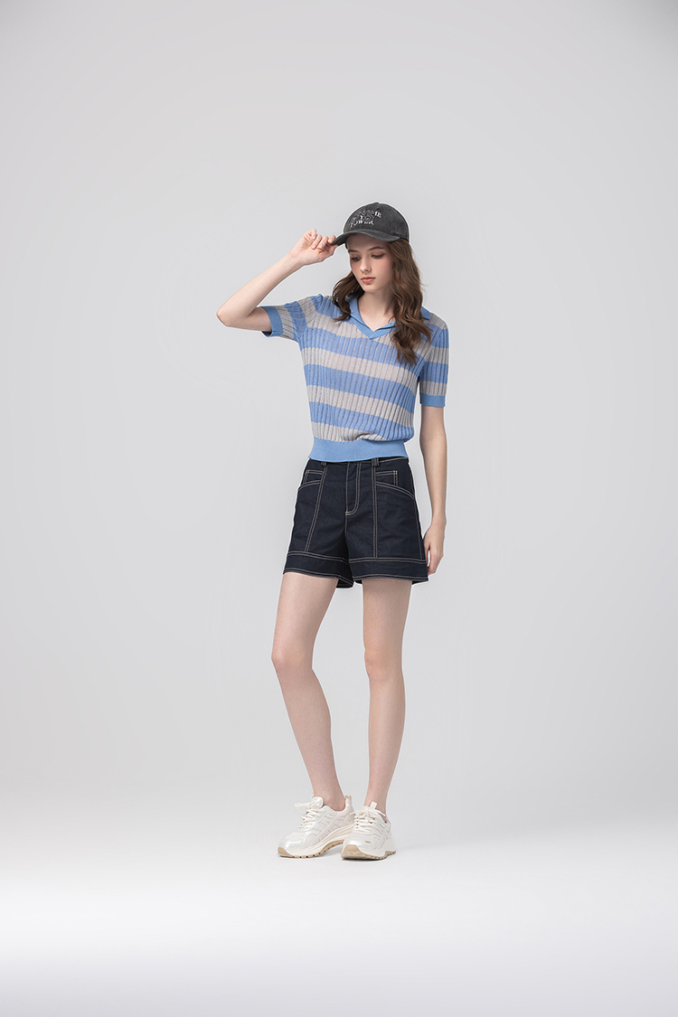 abito氣質條紋翻領針織上衣