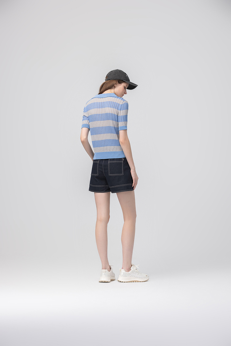 abito氣質條紋翻領針織上衣