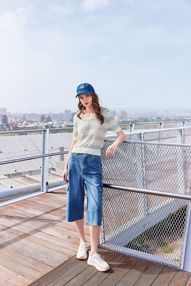 abito氣質條紋翻領針織上衣