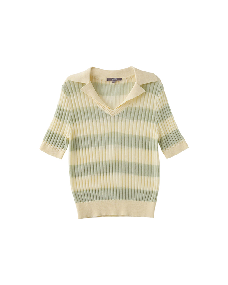 abito氣質條紋翻領針織上衣