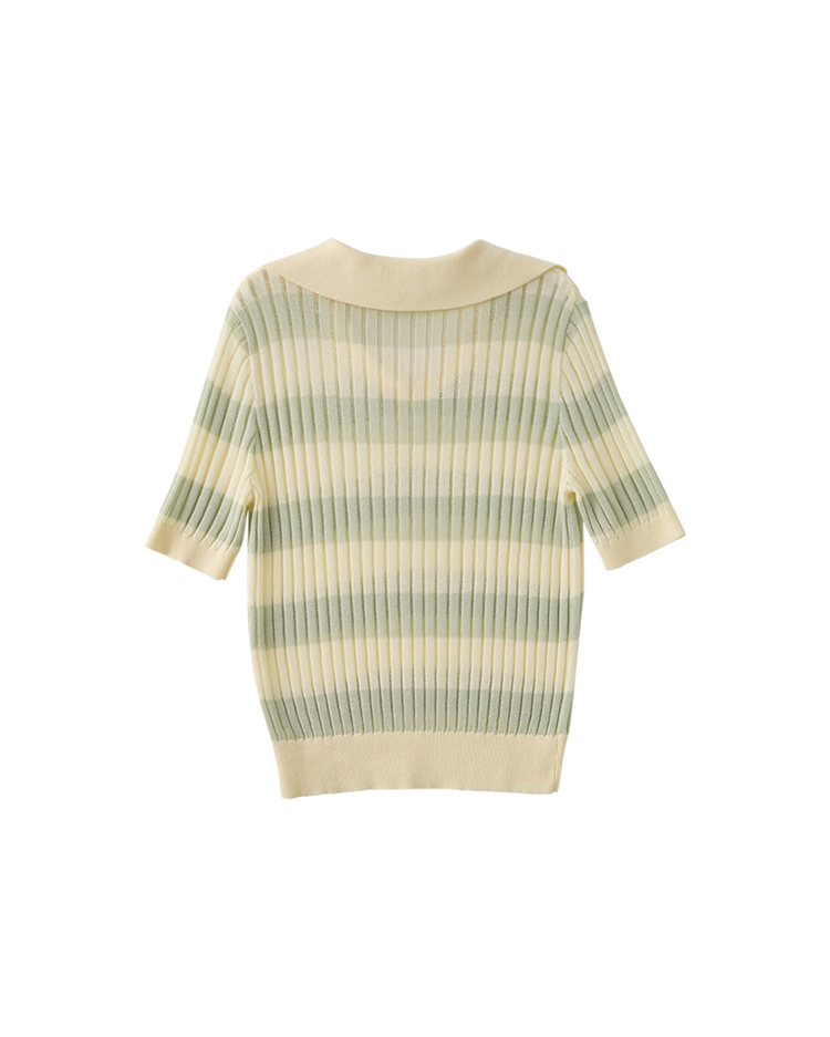 abito氣質條紋翻領針織上衣