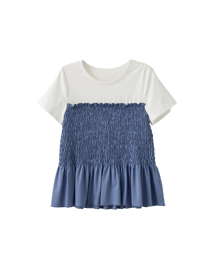 DITA甜美皺皺剪接上衣