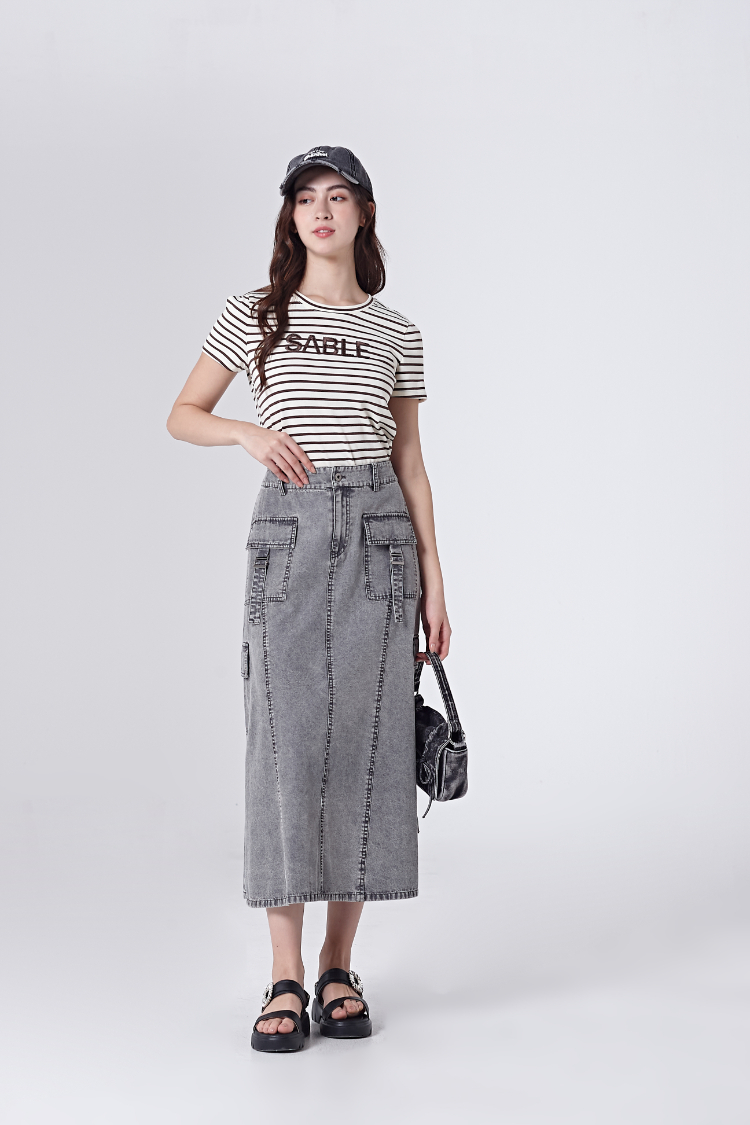 DITA條紋繡字印花上衣