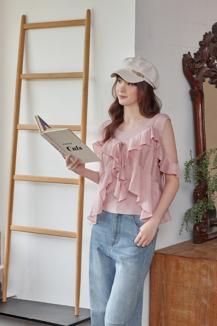 DITA個性剪接牛仔寬褲